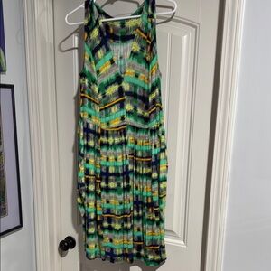 Anthropologie Green and Blue Mini Sundress with Halter Neckline